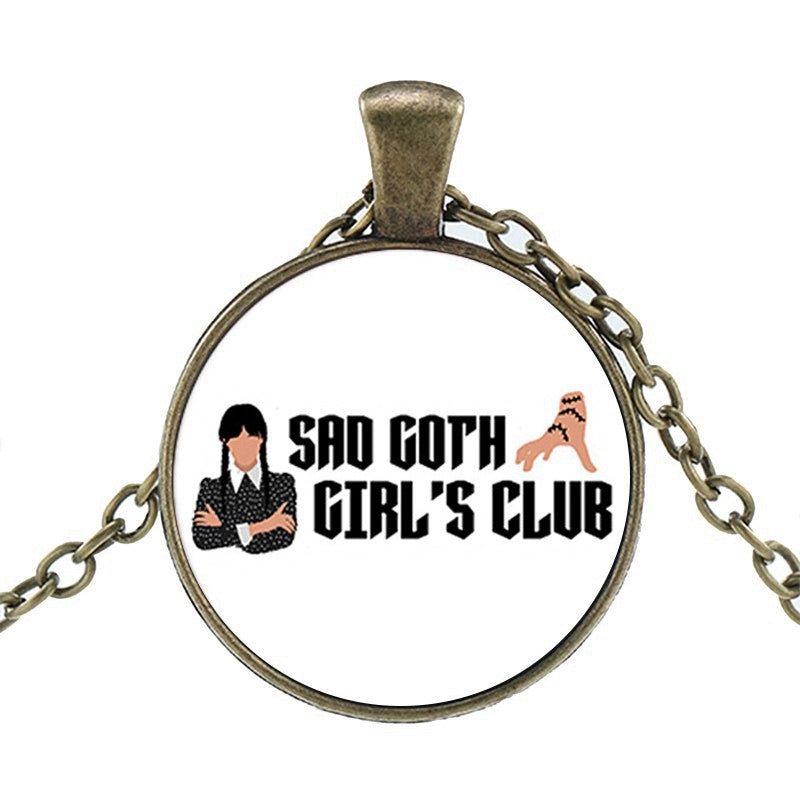 Punk Wednesday Character Glass Dome Pendant Necklace
