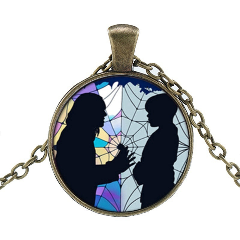 Punk Wednesday Character Glass Dome Pendant Necklace