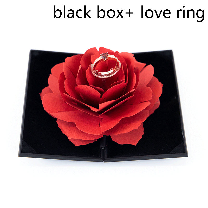 3D Love Box Heart Shaped Rose Flower Rotating Ring Box Anniversary Gift