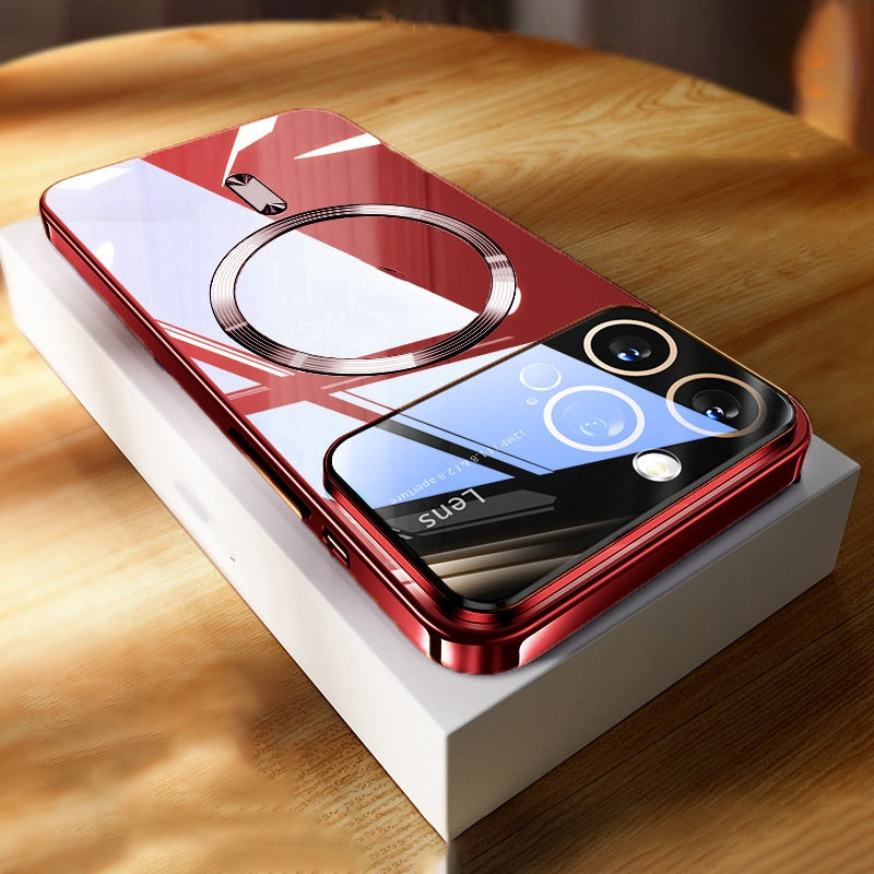 Phone Case Magnetic Transparent Plating Large Window Silicone Protective Cover