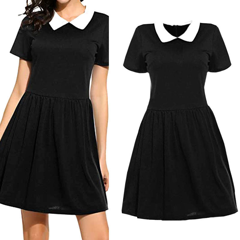 Halloween Wednesday Addams Black Dress Cosplay