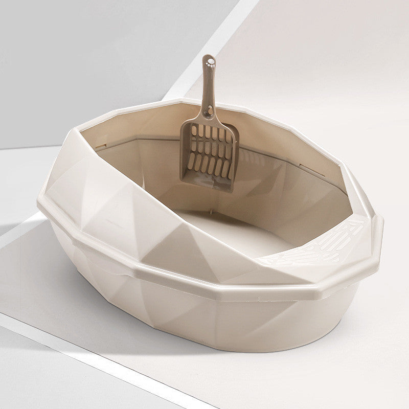 Plastic Anti Sputtering Diamond Shaped Semi Enclosed Cat Litter Box Set with Shovel Cat Toilet Various Colors and Sizes Pet Supplies for Cat Waste Bin Pet Products for Fur Babies, Animals
