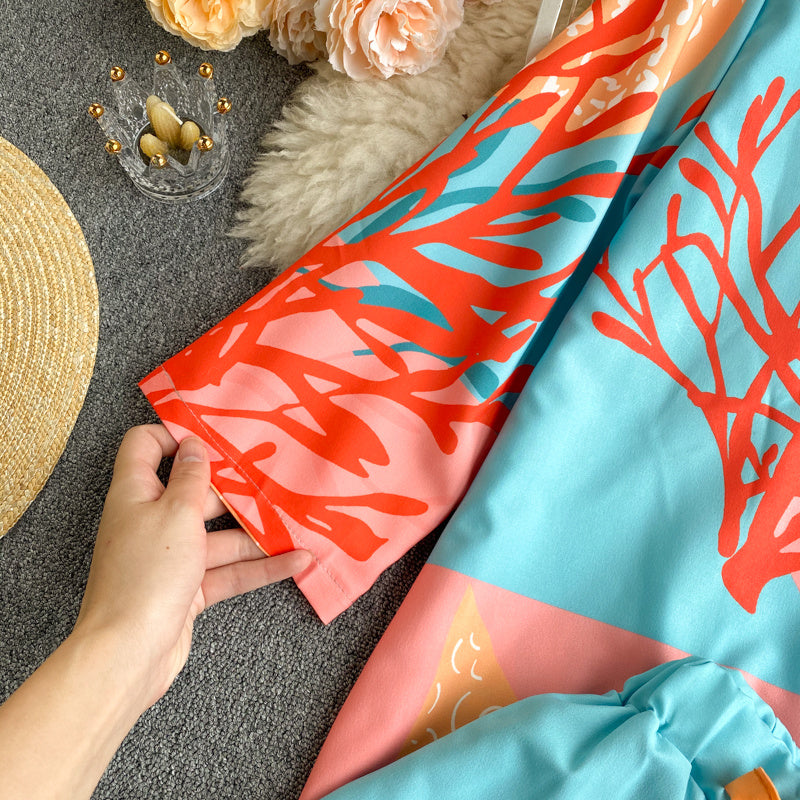 Women's Design Color Blocking Print Vacation Two-piece Set