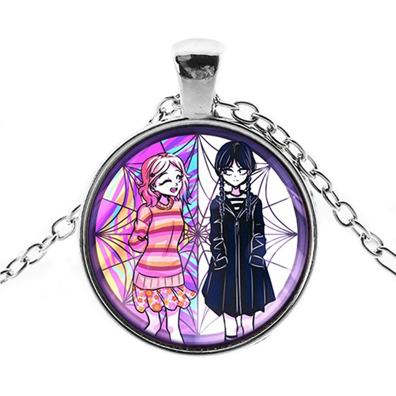 Punk Wednesday Character Glass Dome Pendant Necklace