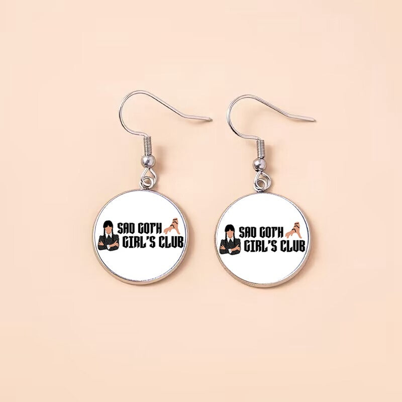 Punk Wednesday Stainless Steel Glass Dome Dangle Earrings For Women Girls