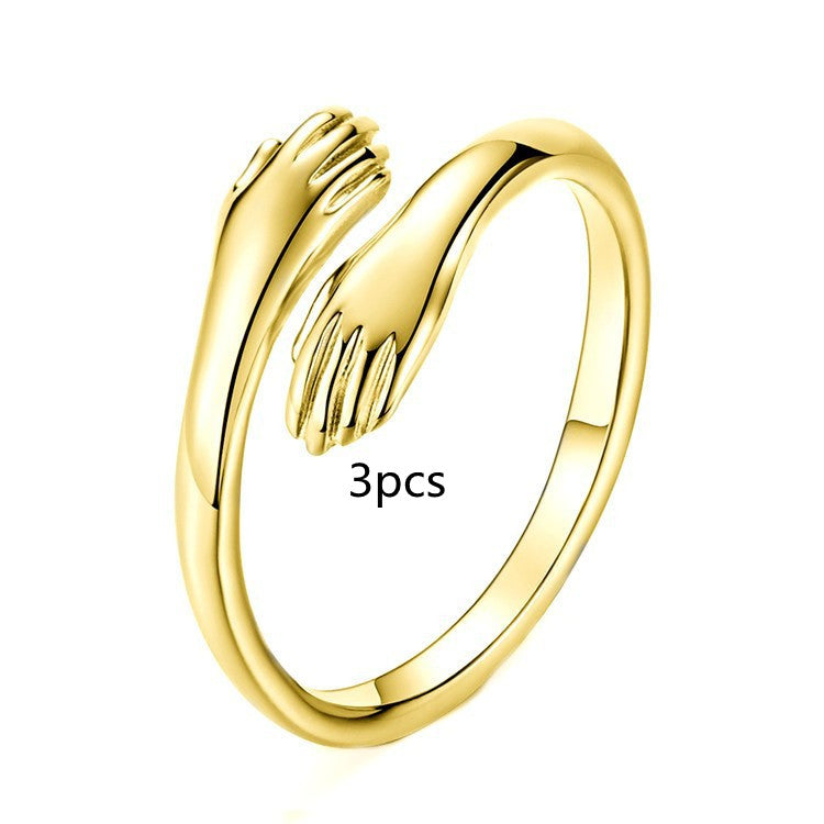 .925 Sterling Silver Two-handed Hug Ring Gift Jewelry Retro Thai S925 Sterling Silver Ring