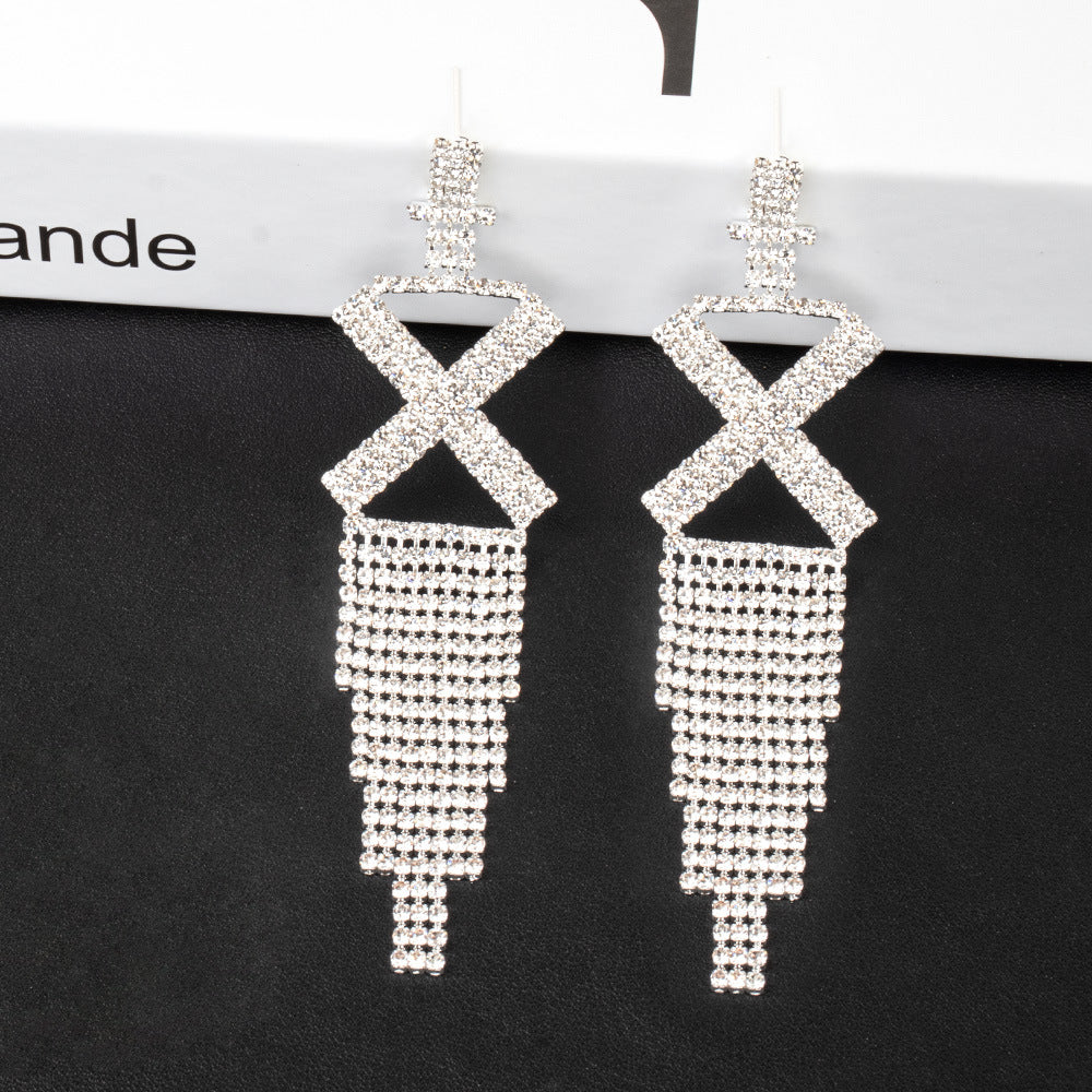 .925 Sterling Silver Rhinestone Letter Earrings Gift Banquet Tassel Needle Ear Ornaments Fashion Jewelry S925 Sterling Silver