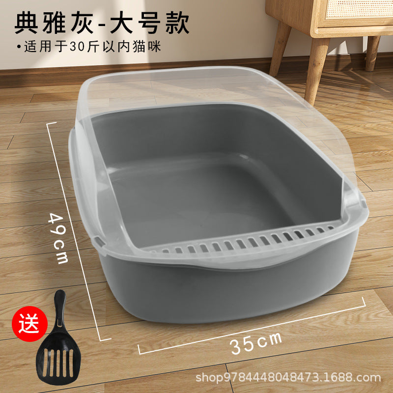 Semi Enclosed Anti Sand Cat Litter Box Cat Toilet Various Colors Pet Supplies Cat Waste Bin Pet Products for Fur Babies, Animals