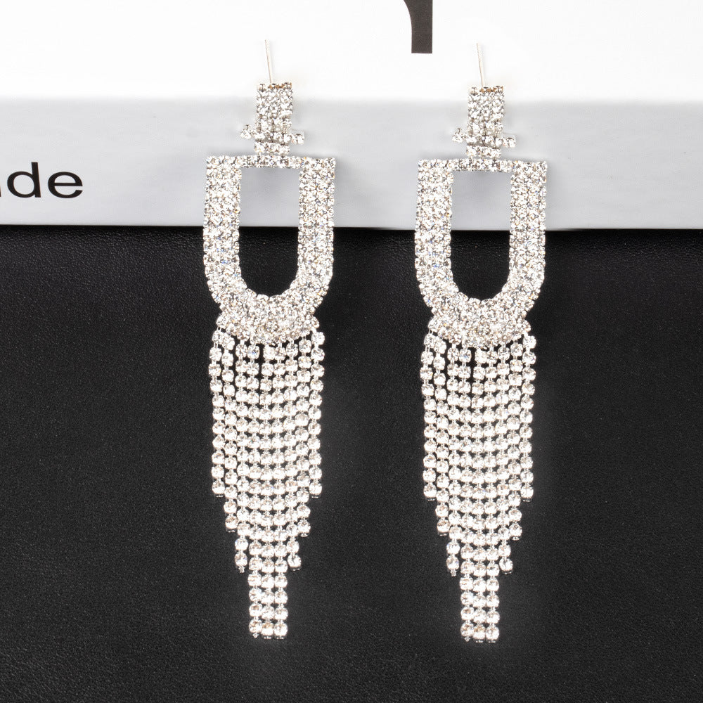 .925 Sterling Silver Rhinestone Letter Earrings Gift Banquet Tassel Needle Ear Ornaments Fashion Jewelry S925 Sterling Silver