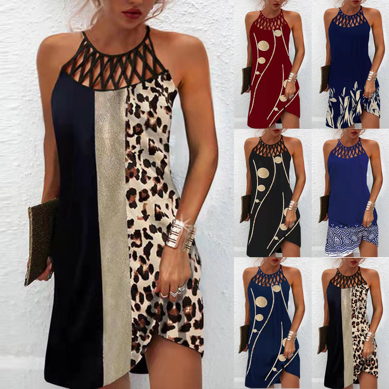 Fashion Print Dress Casual Halter Neck Dresses For Women Summer Clothes Fall Autumn Spring Dress