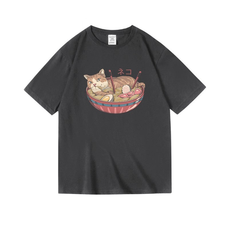 Cat Ramen Print T-Shirt