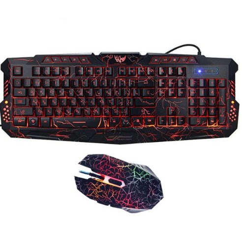 J10 Tricolor Backlight Gaming Keyboard Set Colorful Luminous Wired Gaming Mouse Keyboard Russian Keyboard
