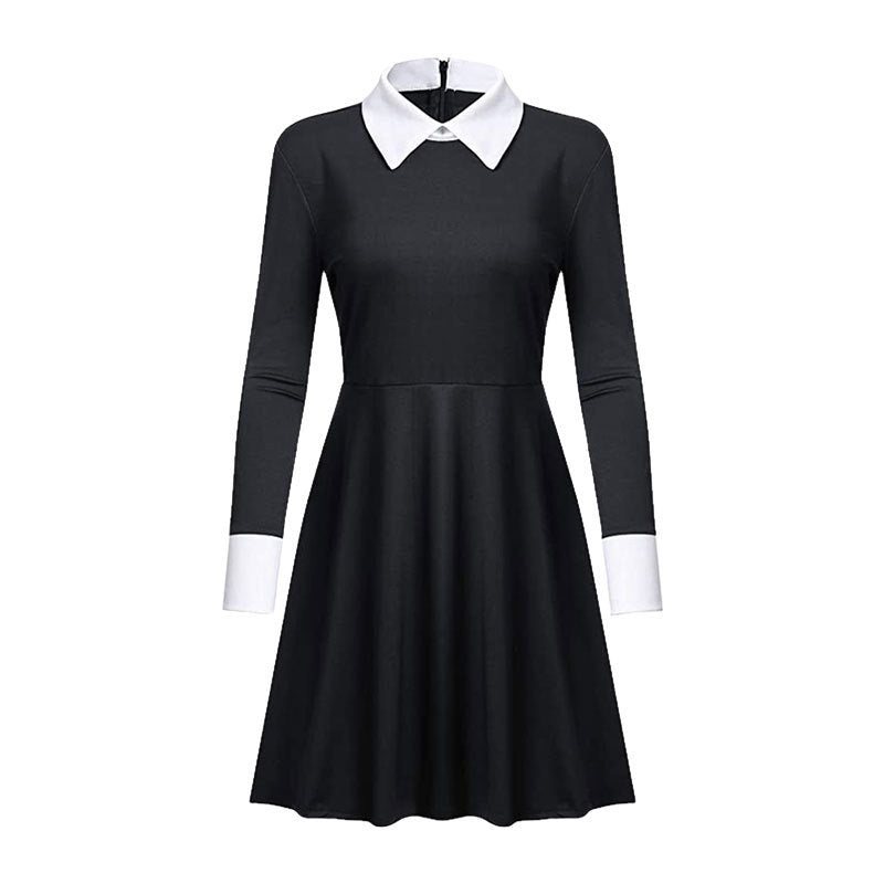 Halloween Wednesday Addams Black Dress Cosplay