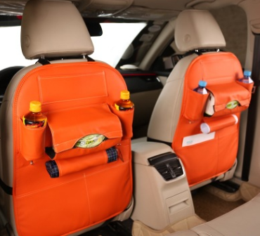 Leather Seat Bag Organizer Tray for Car Seat Foldable Table for Travel Car Trash Can Storage Box Car Supplies Auto Accessories for Cars Multi-Purpose