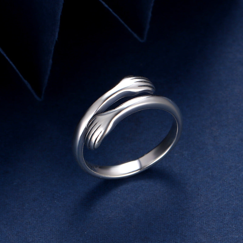 .925 Sterling Silver Two-handed Hug Ring Gift Jewelry Retro Thai S925 Sterling Silver Ring