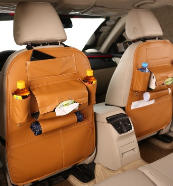 Leather Seat Bag Organizer Tray for Car Seat Foldable Table for Travel Car Trash Can Storage Box Car Supplies Auto Accessories for Cars Multi-Purpose