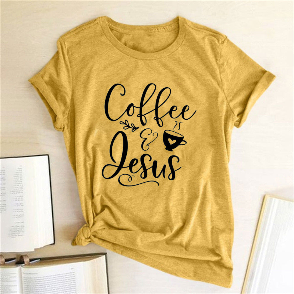 Coffee and Jesus Women's T-Shirt Amen Shirt Christian Clothing Shirts for Women