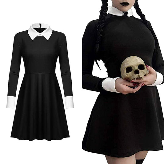 Halloween Wednesday Addams Black Dress Cosplay