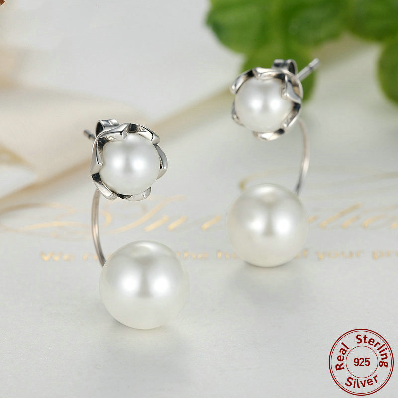 .925 Sterling Silver Size Pearl Silver Earrings Gift Women's Earrings S925 Sterling Silver Jewelry