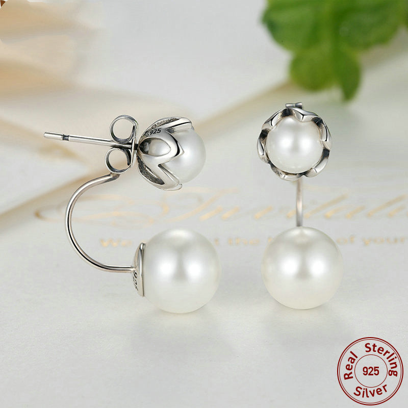 .925 Sterling Silver Size Pearl Silver Earrings Gift Women's Earrings S925 Sterling Silver Jewelry