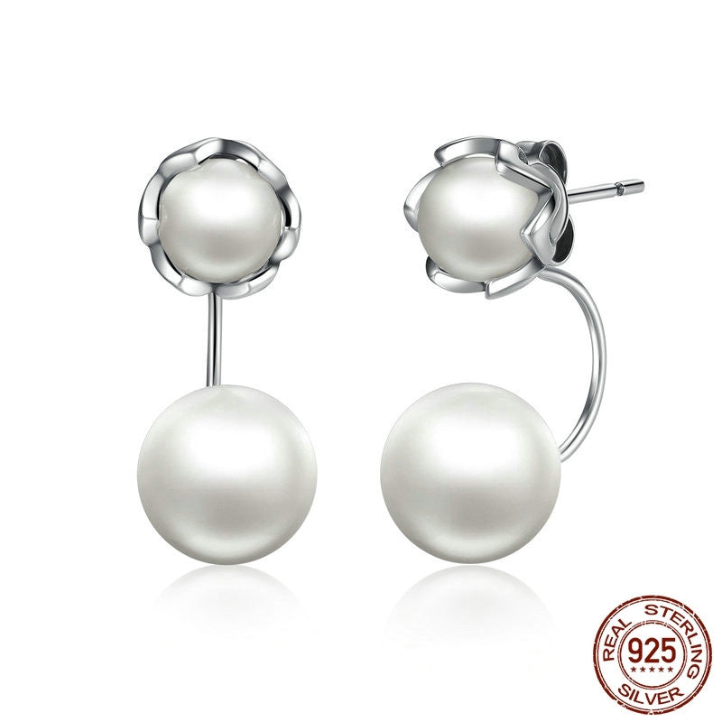 .925 Sterling Silver Size Pearl Silver Earrings Gift Women's Earrings S925 Sterling Silver Jewelry