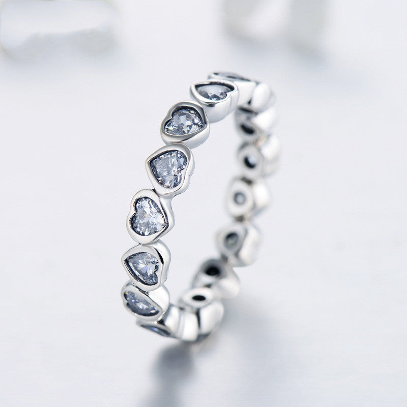 Sterling Silver Full Diamond Heart-Shaped Ring Gift Jewelry