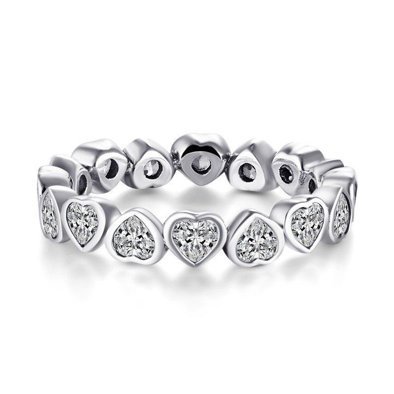 Sterling Silver Full Diamond Heart-Shaped Ring Gift Jewelry