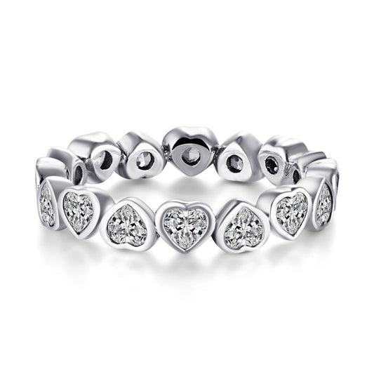 Sterling Silver Full Diamond Heart-Shaped Ring Gift Jewelry