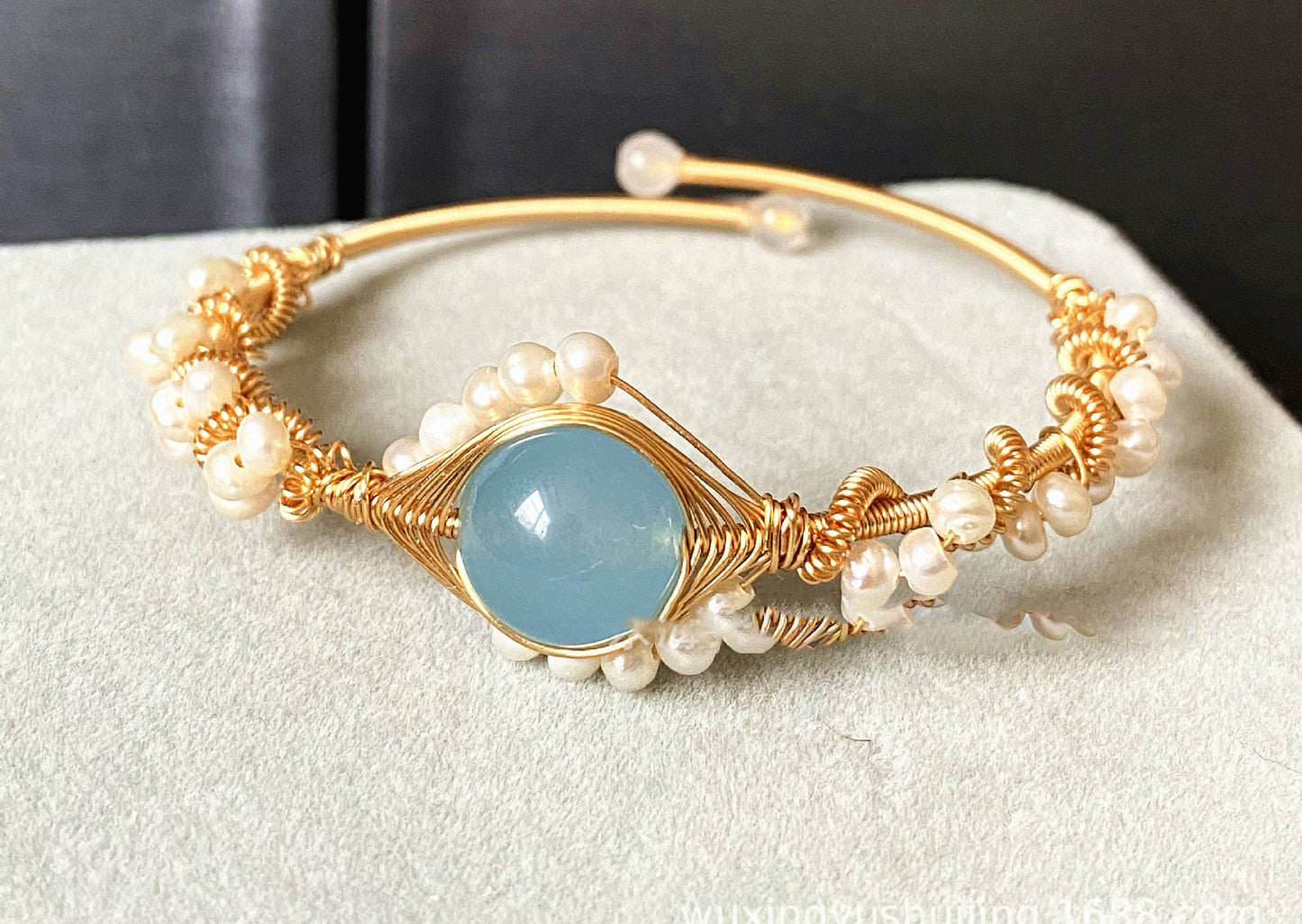 Women’s 14K Gold Wrapped Handmade Bracelet Hailan Baohai Sapphire Natural White Pearl Bracelet Gift Jewelry