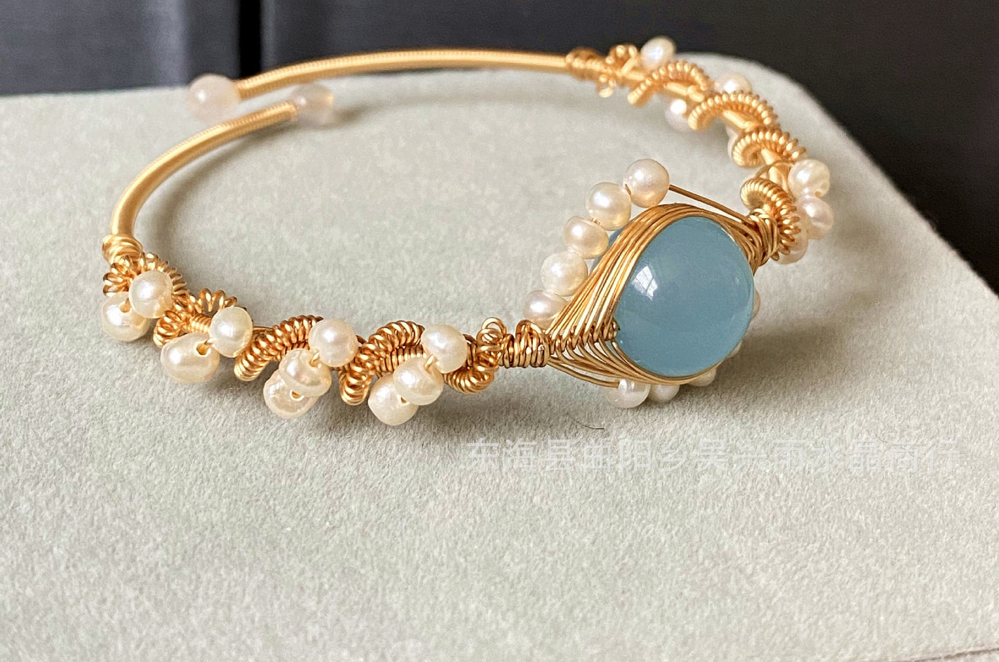 Women’s 14K Gold Wrapped Handmade Bracelet Hailan Baohai Sapphire Natural White Pearl Bracelet Gift Jewelry