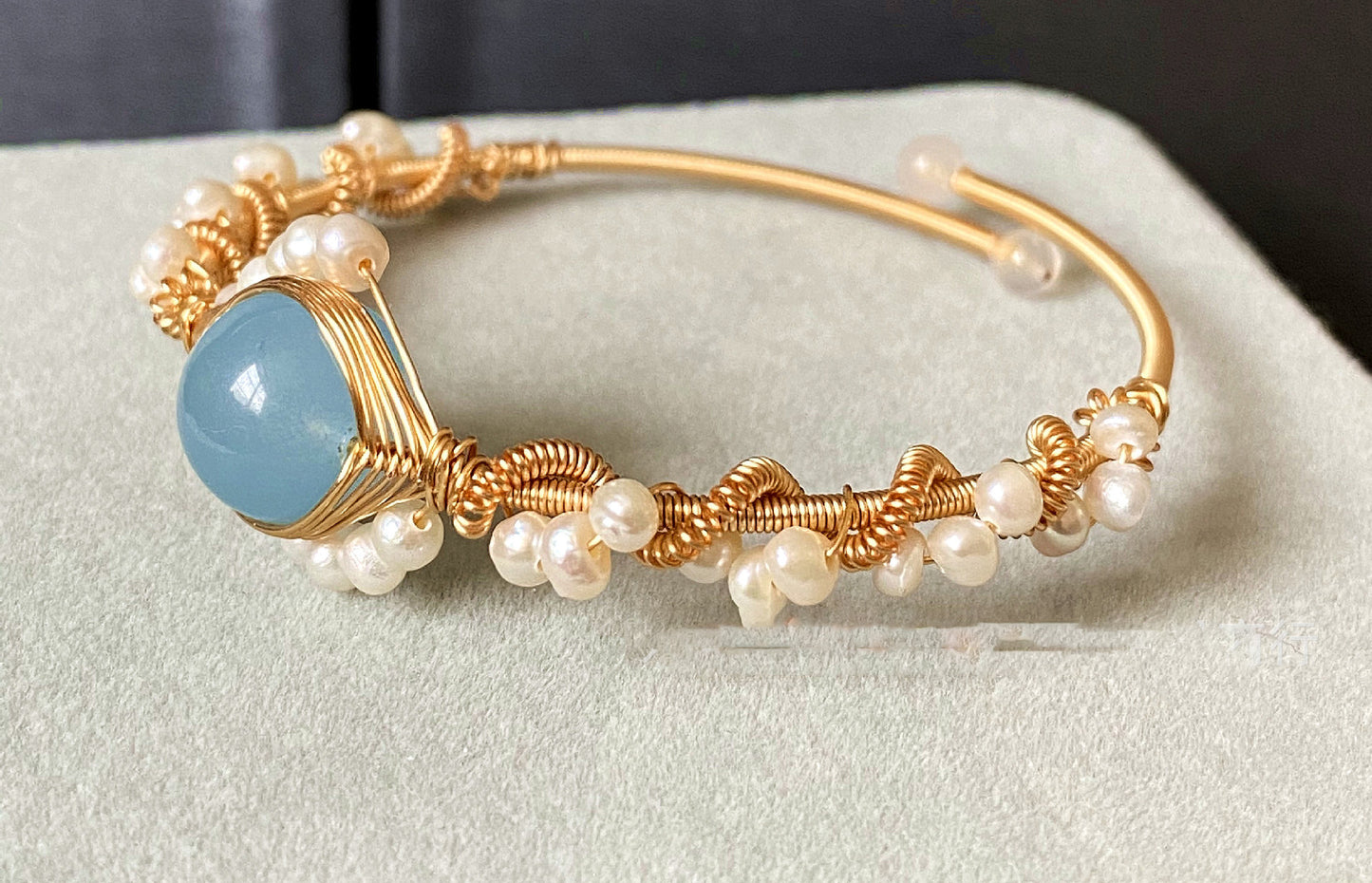 Women’s 14K Gold Wrapped Handmade Bracelet Hailan Baohai Sapphire Natural White Pearl Bracelet Gift Jewelry