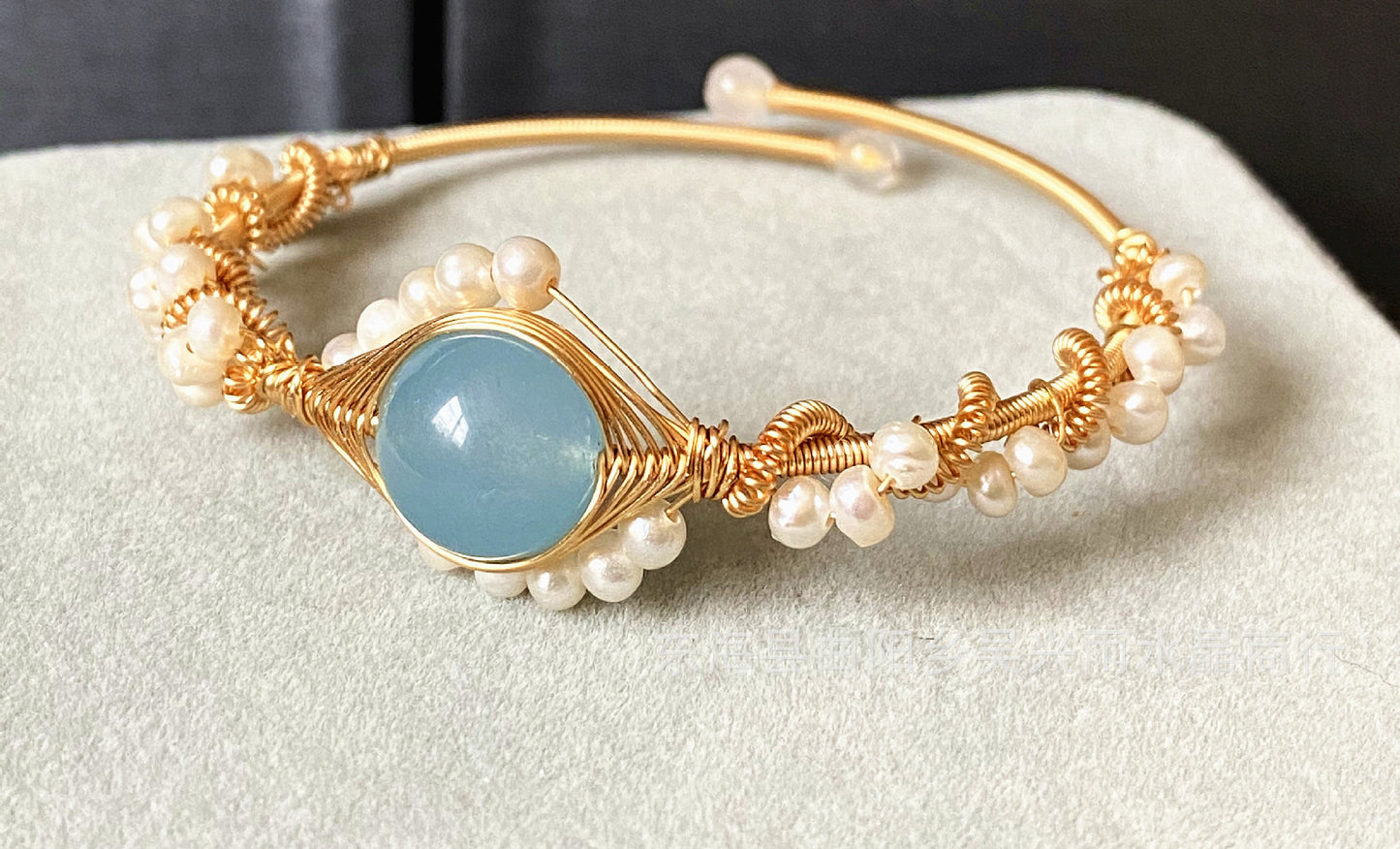 Women’s 14K Gold Wrapped Handmade Bracelet Hailan Baohai Sapphire Natural White Pearl Bracelet Gift Jewelry