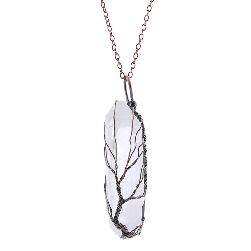 Dyed Natural White Crystal Column Tree Of Life Pendant Necklace Women's Necklace Men's Necklace