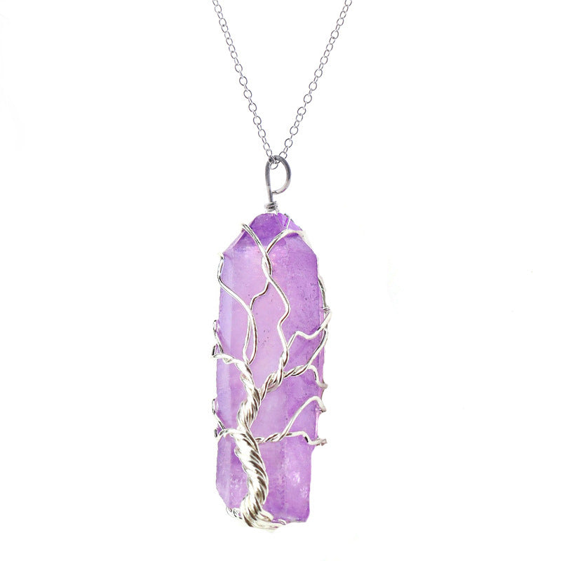 Dyed Natural White Crystal Column Tree Of Life Pendant Necklace Women's Necklace Men's Necklace