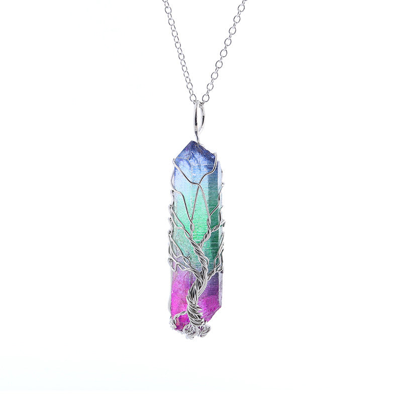 Dyed Natural White Crystal Column Tree Of Life Pendant Necklace Women's Necklace Men's Necklace