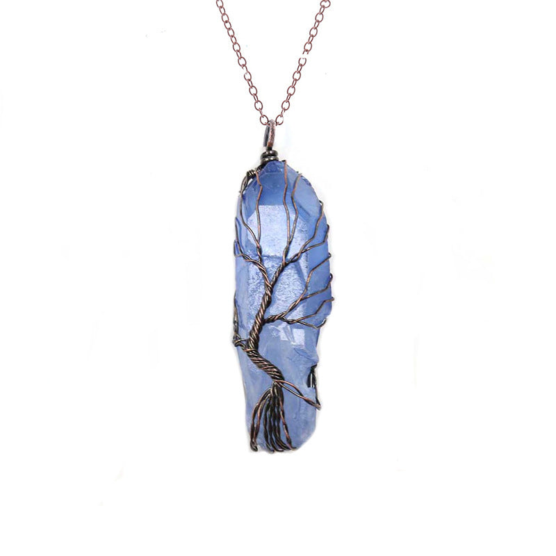 Dyed Natural White Crystal Column Tree Of Life Pendant Necklace Women's Necklace Men's Necklace