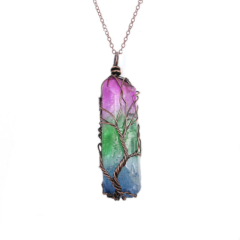 Dyed Natural White Crystal Column Tree Of Life Pendant Necklace Women's Necklace Men's Necklace