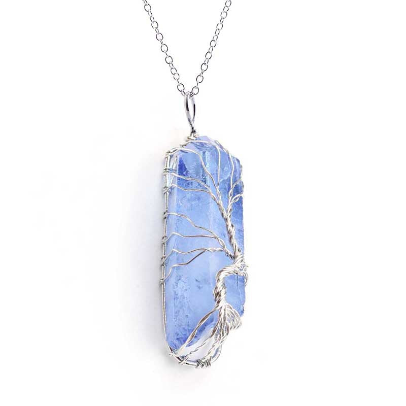 Dyed Natural White Crystal Column Tree Of Life Pendant Necklace Women's Necklace Men's Necklace