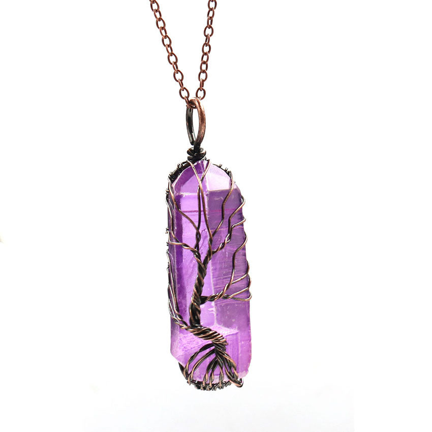 Dyed Natural White Crystal Column Tree Of Life Pendant Necklace Women's Necklace Men's Necklace