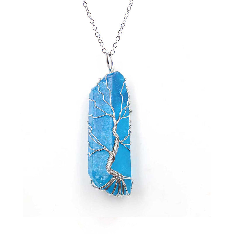Dyed Natural White Crystal Column Tree Of Life Pendant Necklace Women's Necklace Men's Necklace