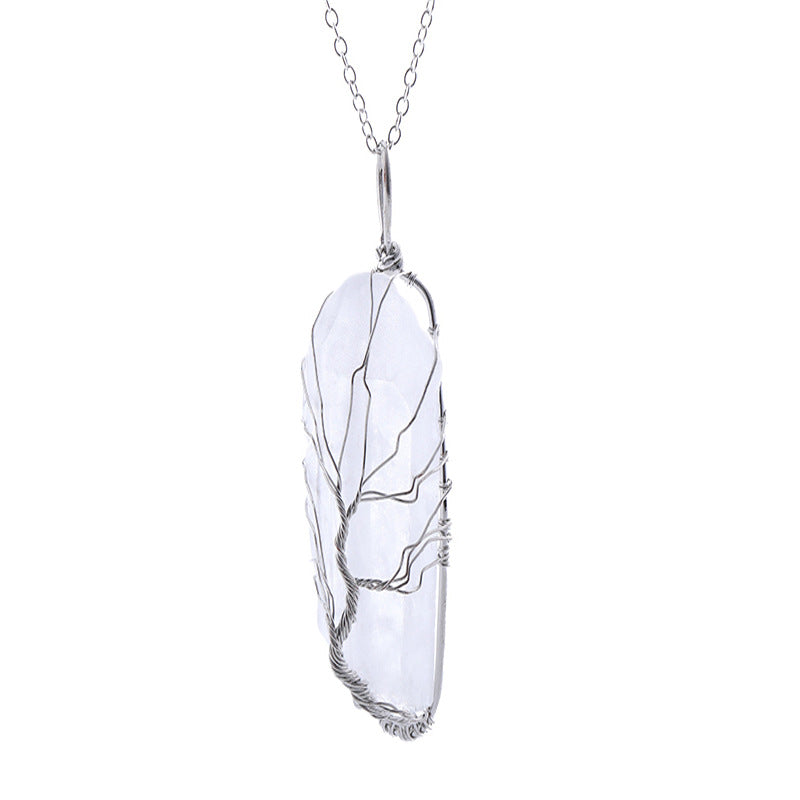 Dyed Natural White Crystal Column Tree Of Life Pendant Necklace Women's Necklace Men's Necklace