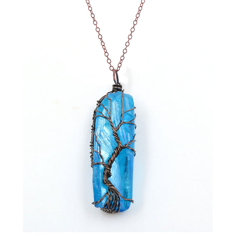 Dyed Natural White Crystal Column Tree Of Life Pendant Necklace Women's Necklace Men's Necklace