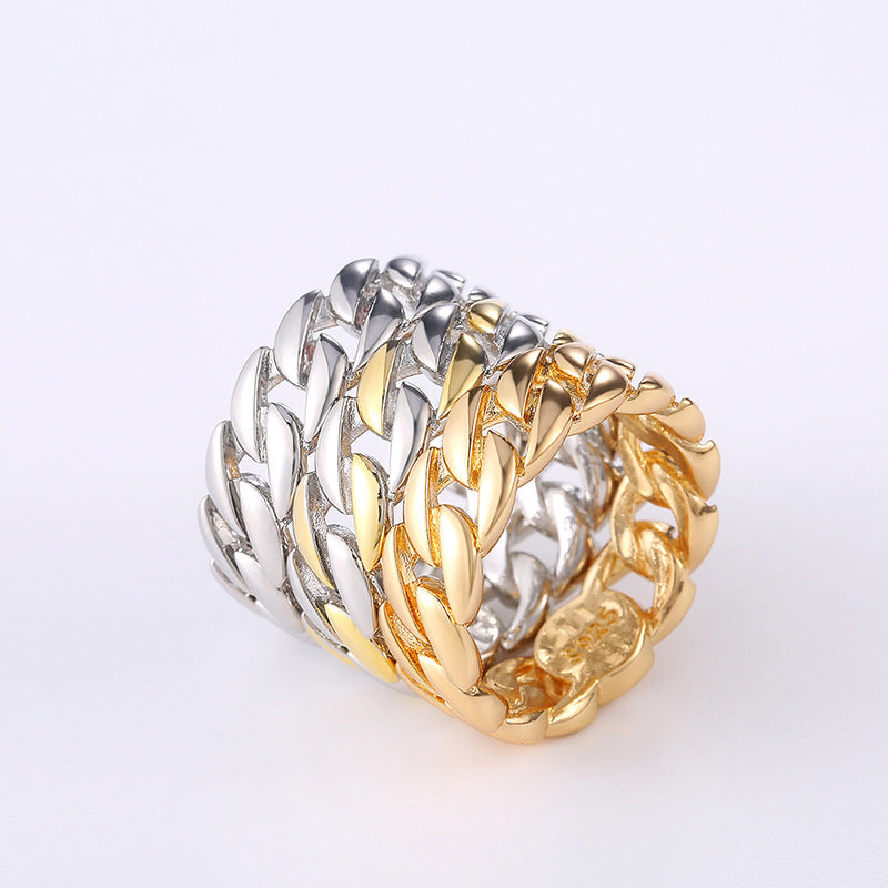 Copper Plated Gold, Silver, Two-Tone Chain Rings Valentine’s Day Gift Women’s & Men's European And American Fashion Punk Jewelry