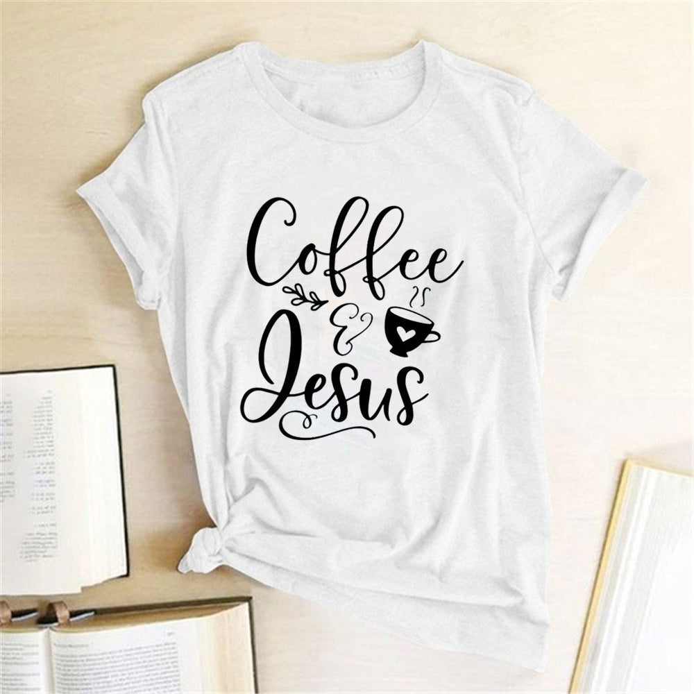 Coffee and Jesus Women's T-Shirt Amen Shirt Christian Clothing Shirts for Women