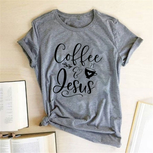 Coffee and Jesus Women's T-Shirt Amen Shirt Christian Clothing Shirts for Women