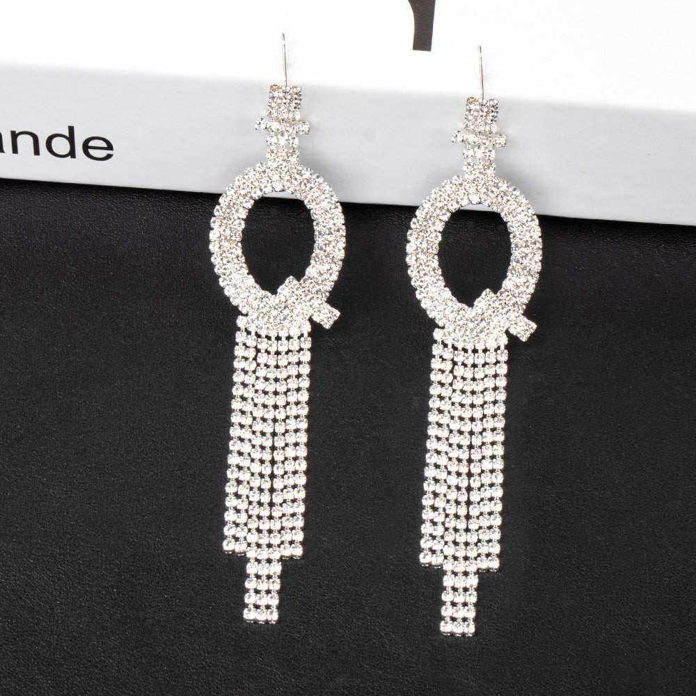 .925 Sterling Silver Rhinestone Letter Earrings Gift Banquet Tassel Needle Ear Ornaments Fashion Jewelry S925 Sterling Silver