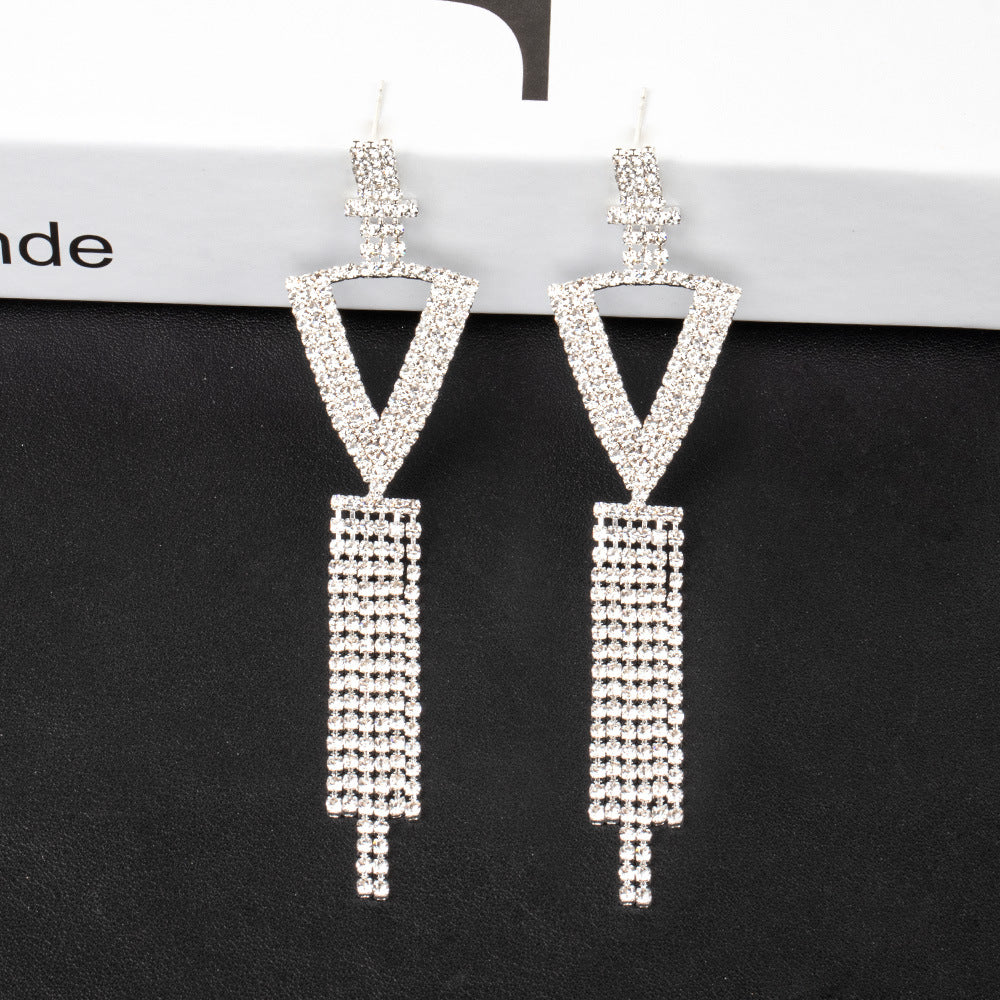 .925 Sterling Silver Rhinestone Letter Earrings Gift Banquet Tassel Needle Ear Ornaments Fashion Jewelry S925 Sterling Silver