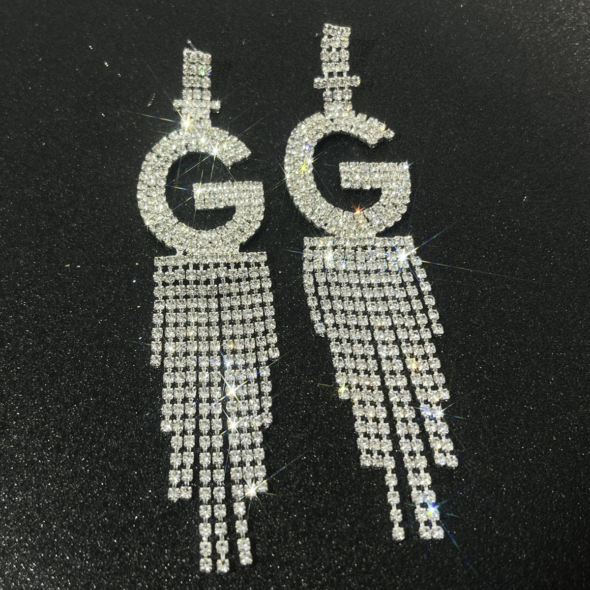 .925 Sterling Silver Rhinestone Letter Earrings Gift Banquet Tassel Needle Ear Ornaments Fashion Jewelry S925 Sterling Silver