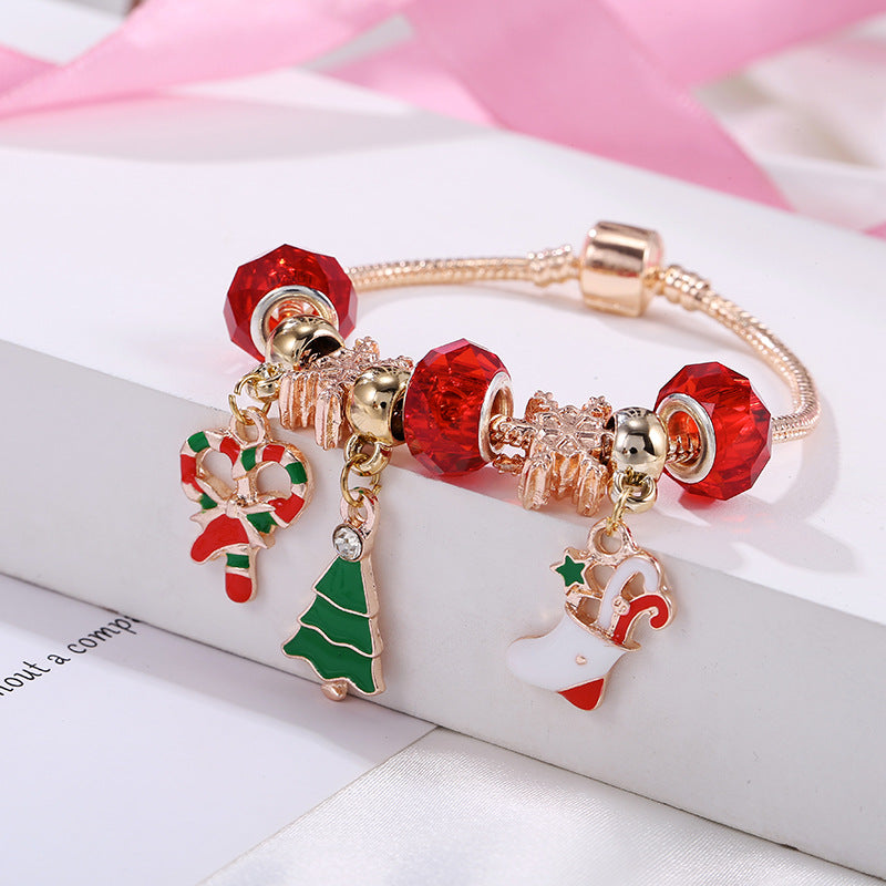Christmas Bracelet Candy, Gifts Stocking, Christmas Tree Pendants with Snowflake Beads Holiday Gift Jewelry Accessories
