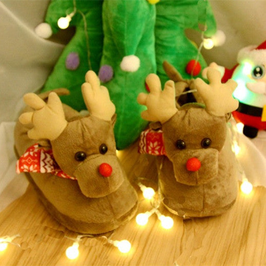 Cute Couple Christmas Elk Slippers Winter Slippers
